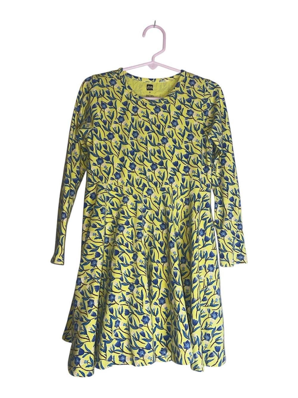 Tea Collection Girls' Yellow Floral Long-Sleeve Twirl Dress Sz 5
